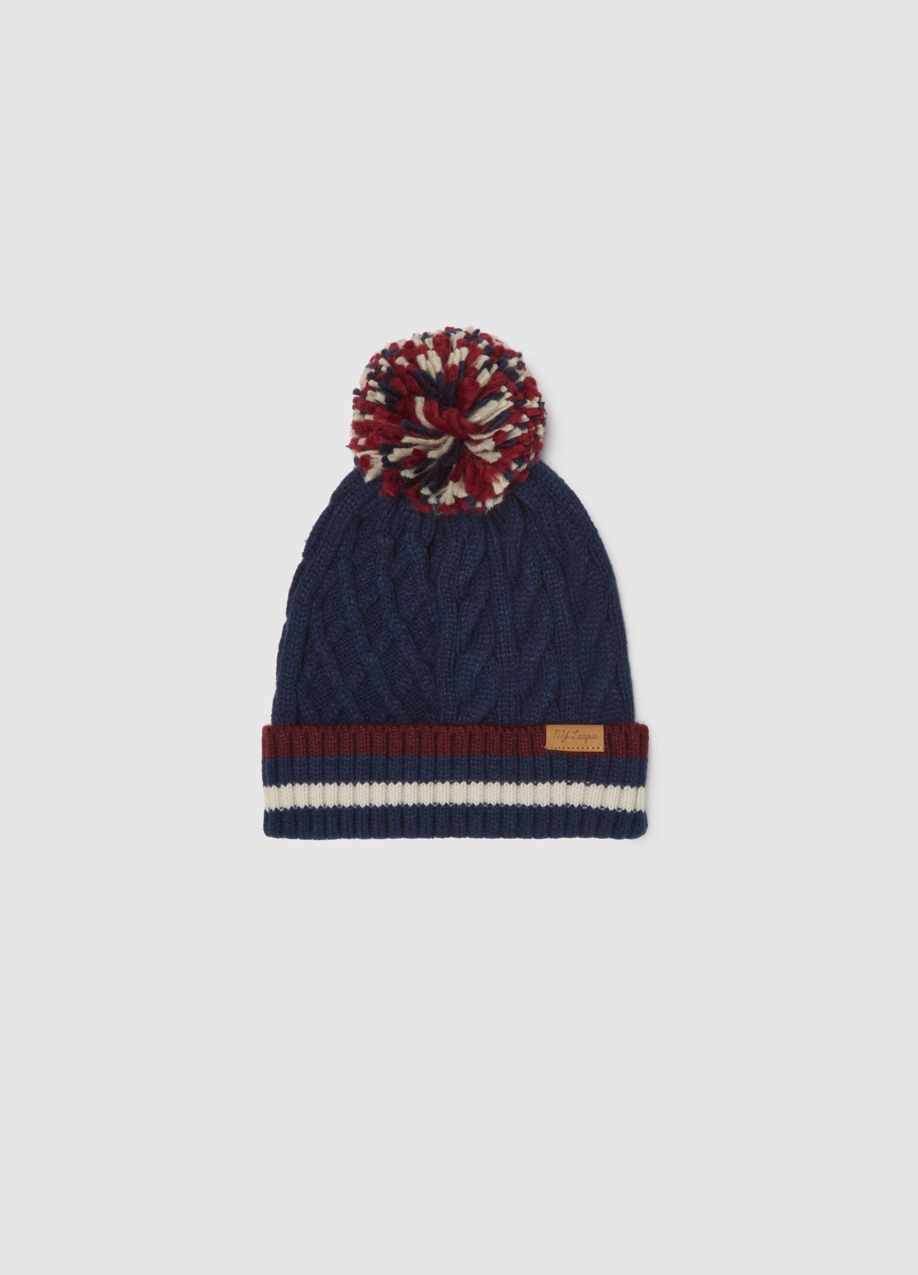 Heavy blue knitted hat with pompom