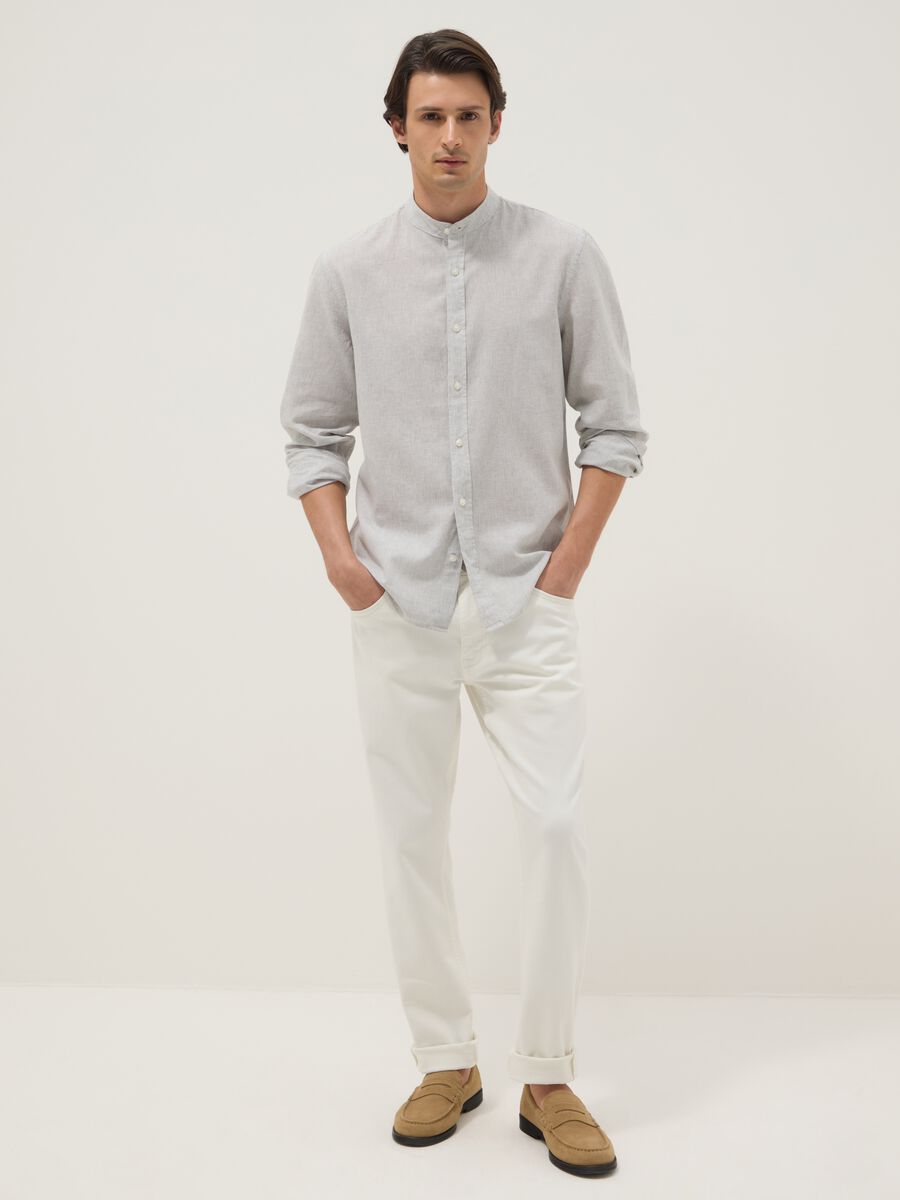 Multicolour striped shirt with mandarin collar in linen-cotton blend regular fit_2
