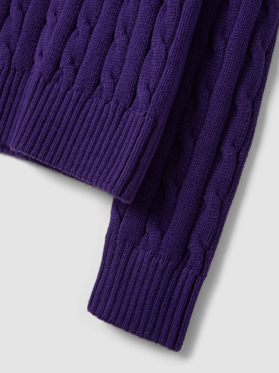 Purple pure cotton cable-knit crew-neck jumper_5