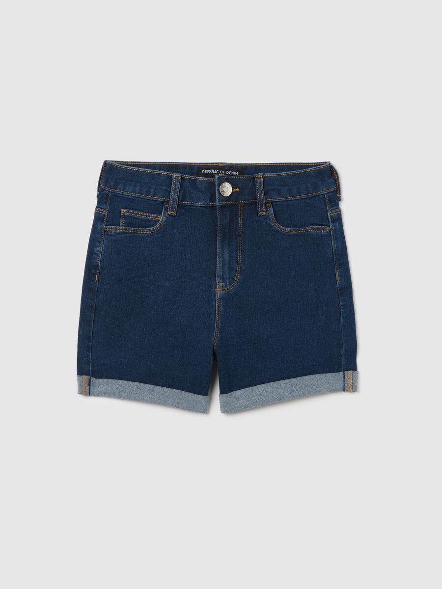 Women's blue denim shorts with regular fit_0