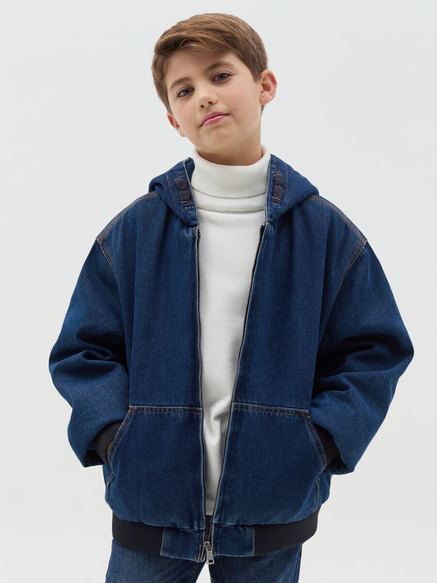 Bomber in denim con cappuccio_0