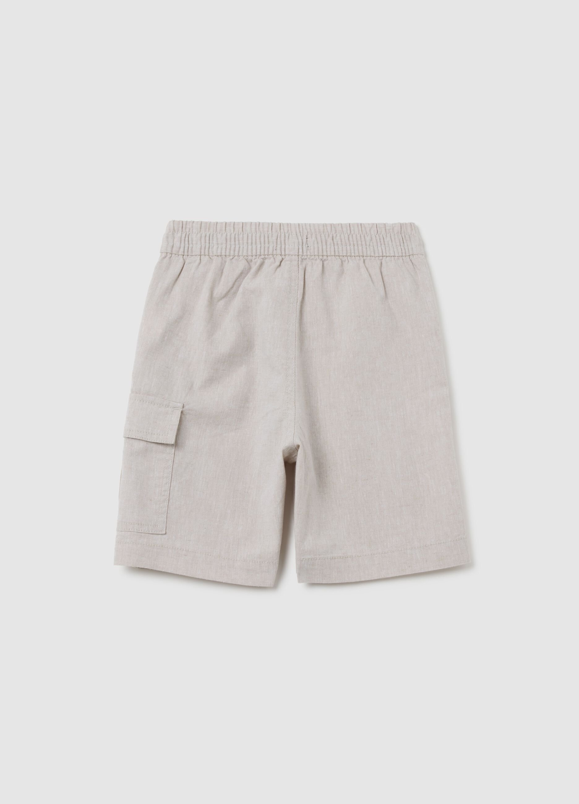 Beige cotton blend children's shorts with regular fit