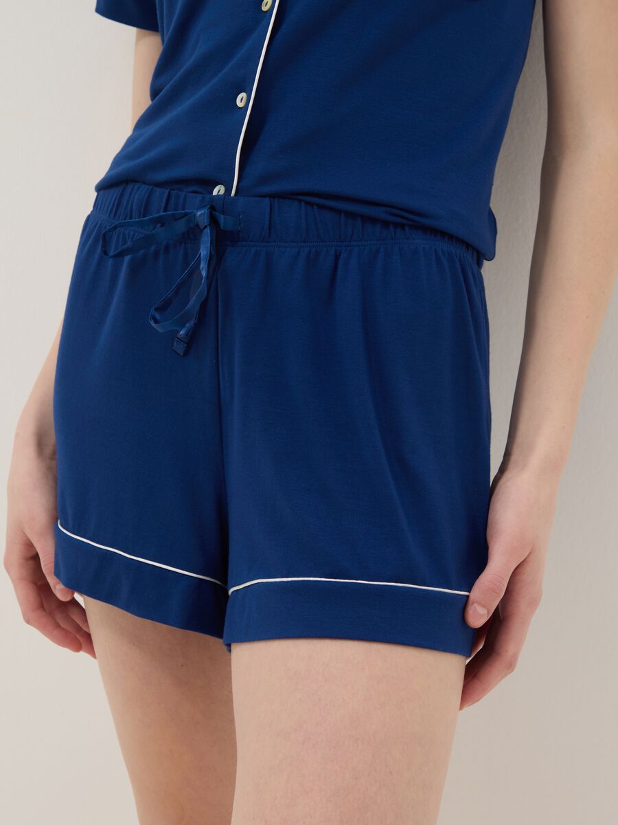 Regular fit blue stretch viscose blend pyjama shorts_3