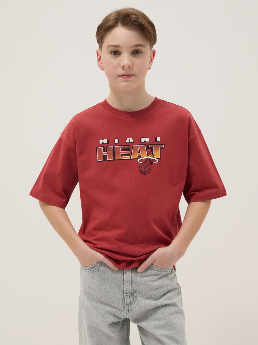 Red pure cotton kids' t-shirt relaxed fit with Miami Heat print_0
