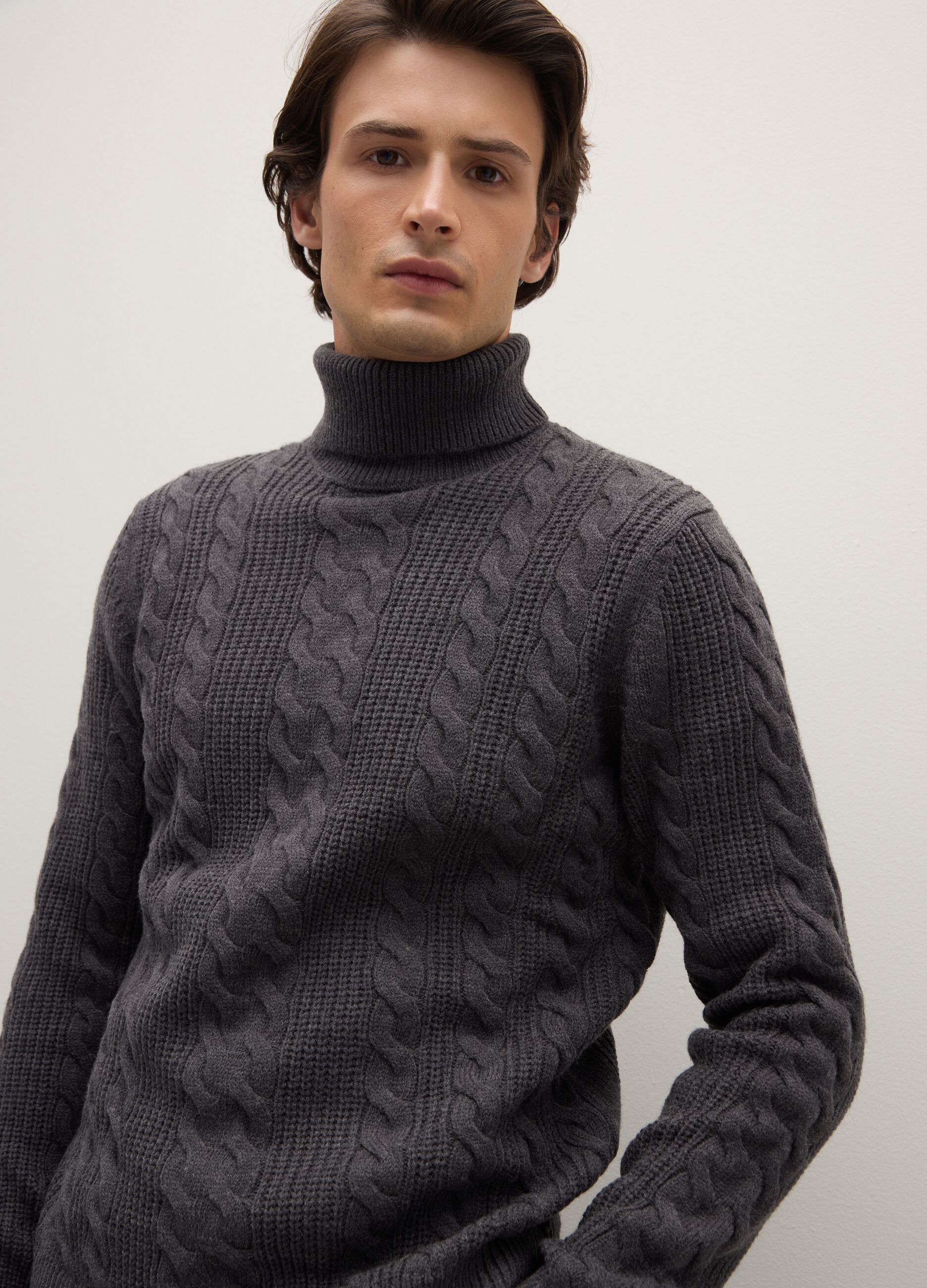Grey turtleneck jumper regular fit with jacquard pattern