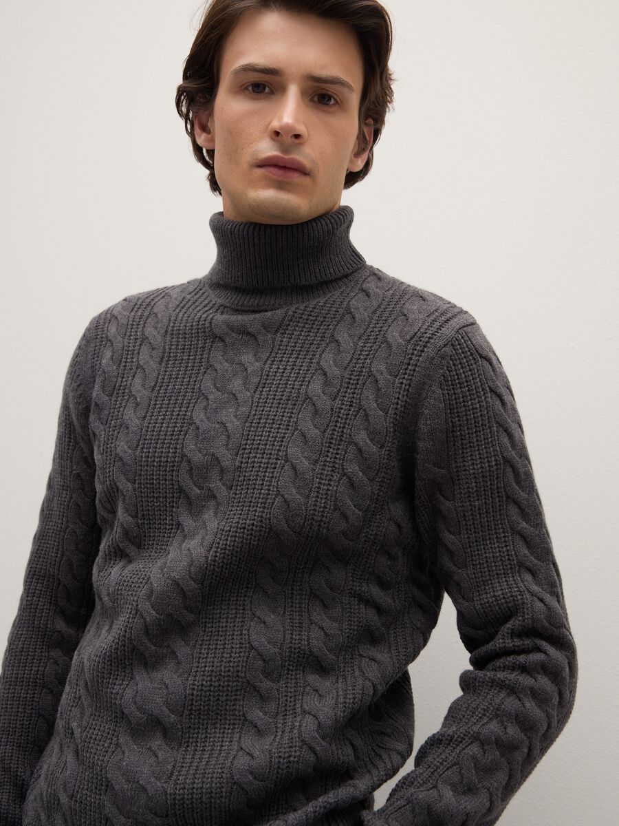 Grey turtleneck jumper regular fit with jacquard pattern_0