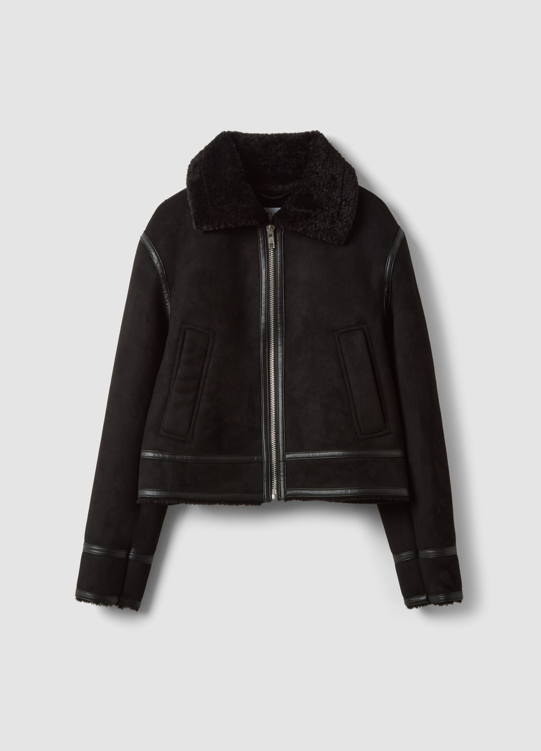Black stretch-fabric jacket with zip