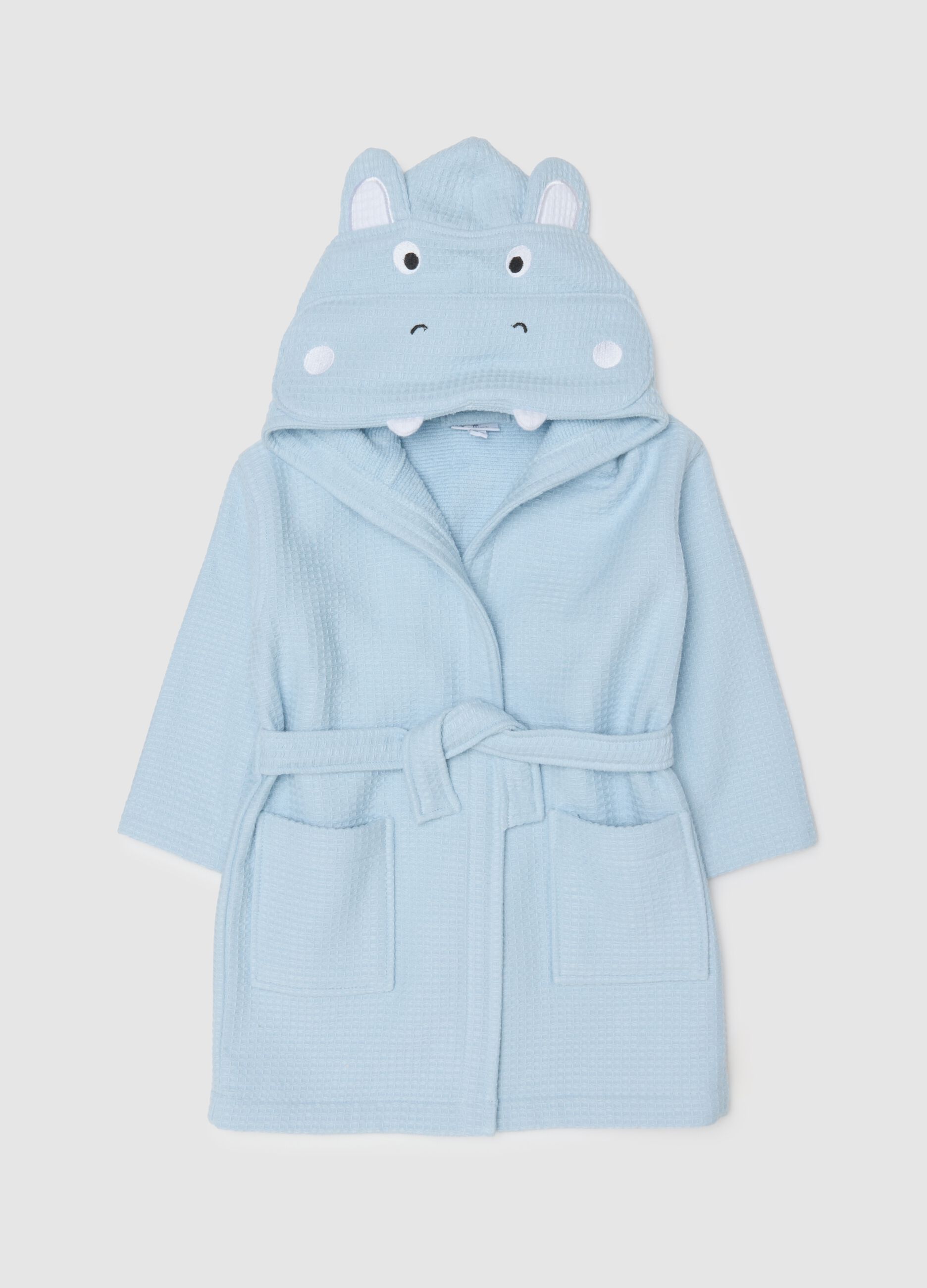Blue hooded cotton baby bathrobe