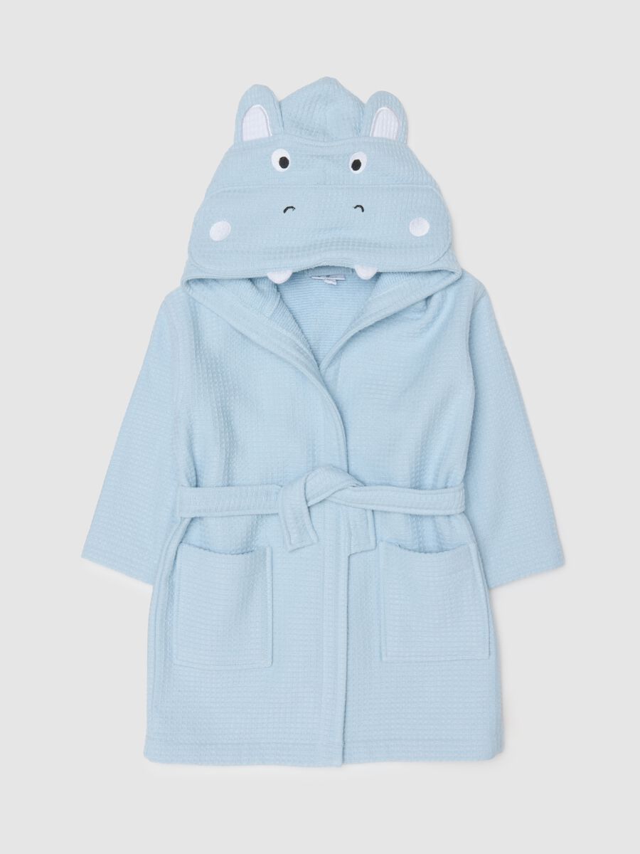 Blue hooded cotton baby bathrobe_0