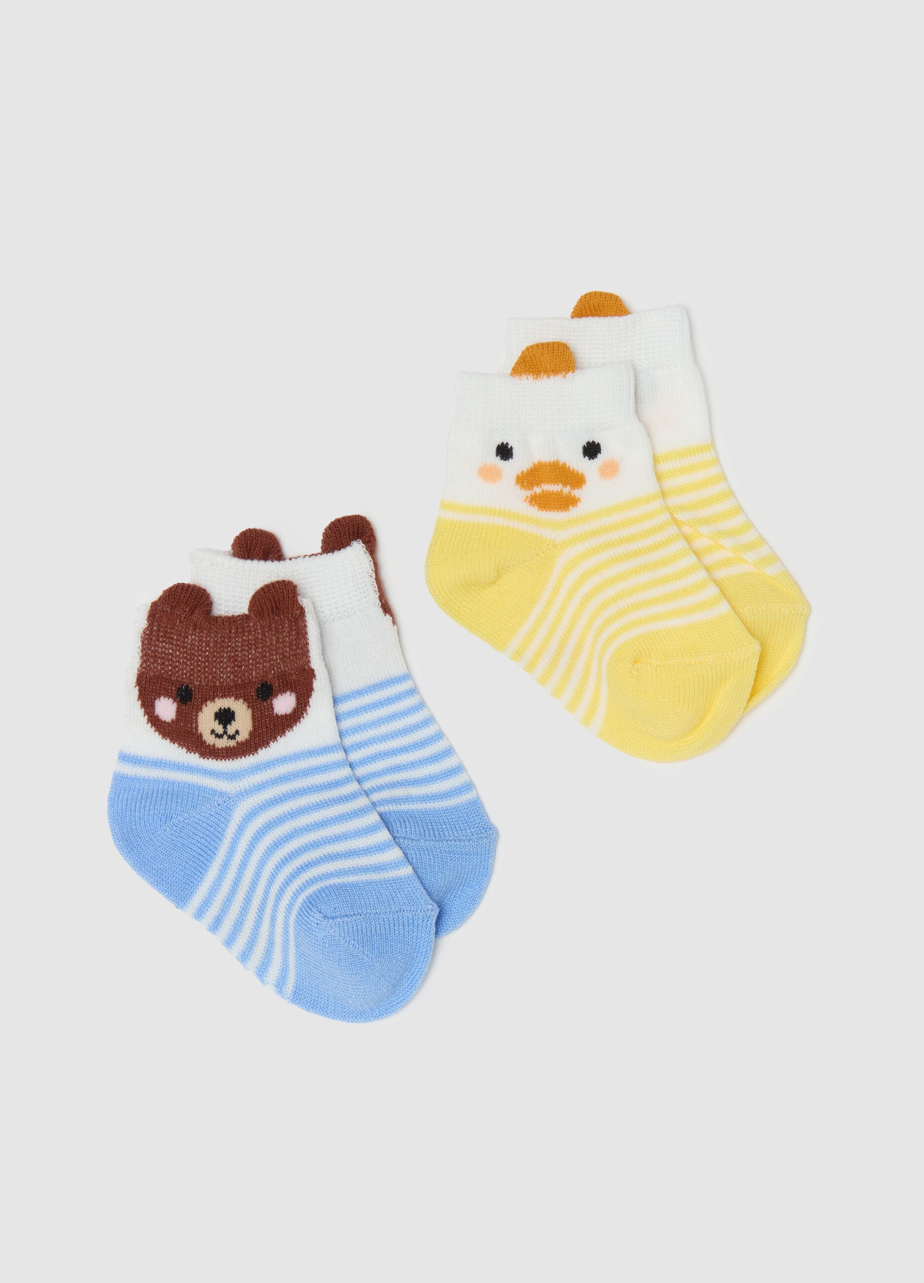 Two-pair pack stretch socks with animal design