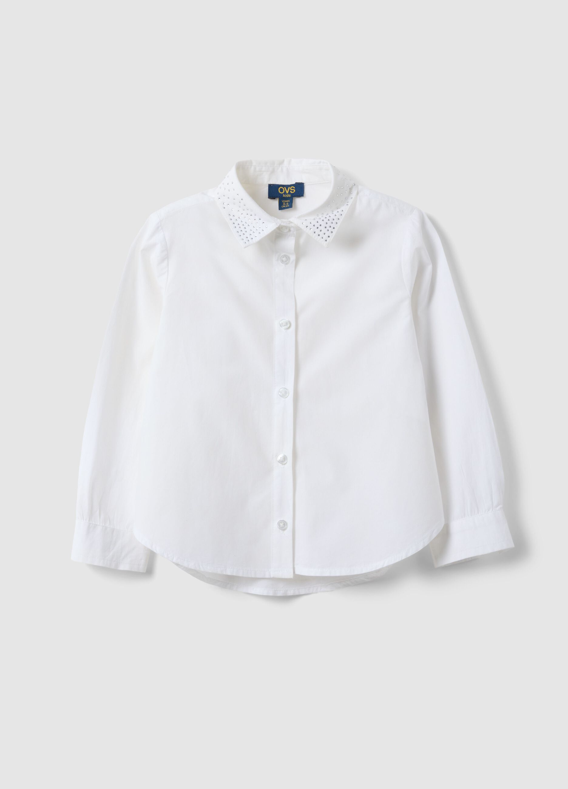Girls' white long-sleeve shirt in pure cotton