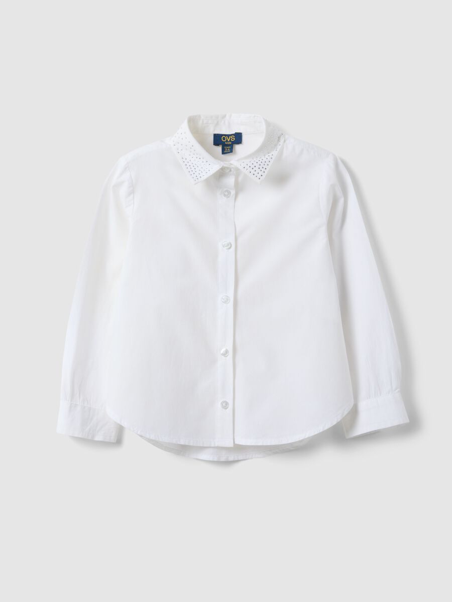 Camicia bianca da bambina a maniche lunghe in puro cotone_0