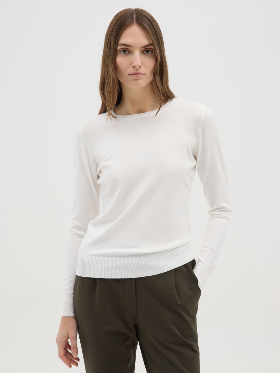Maglia girocollo bianca con maniche lunghe_0