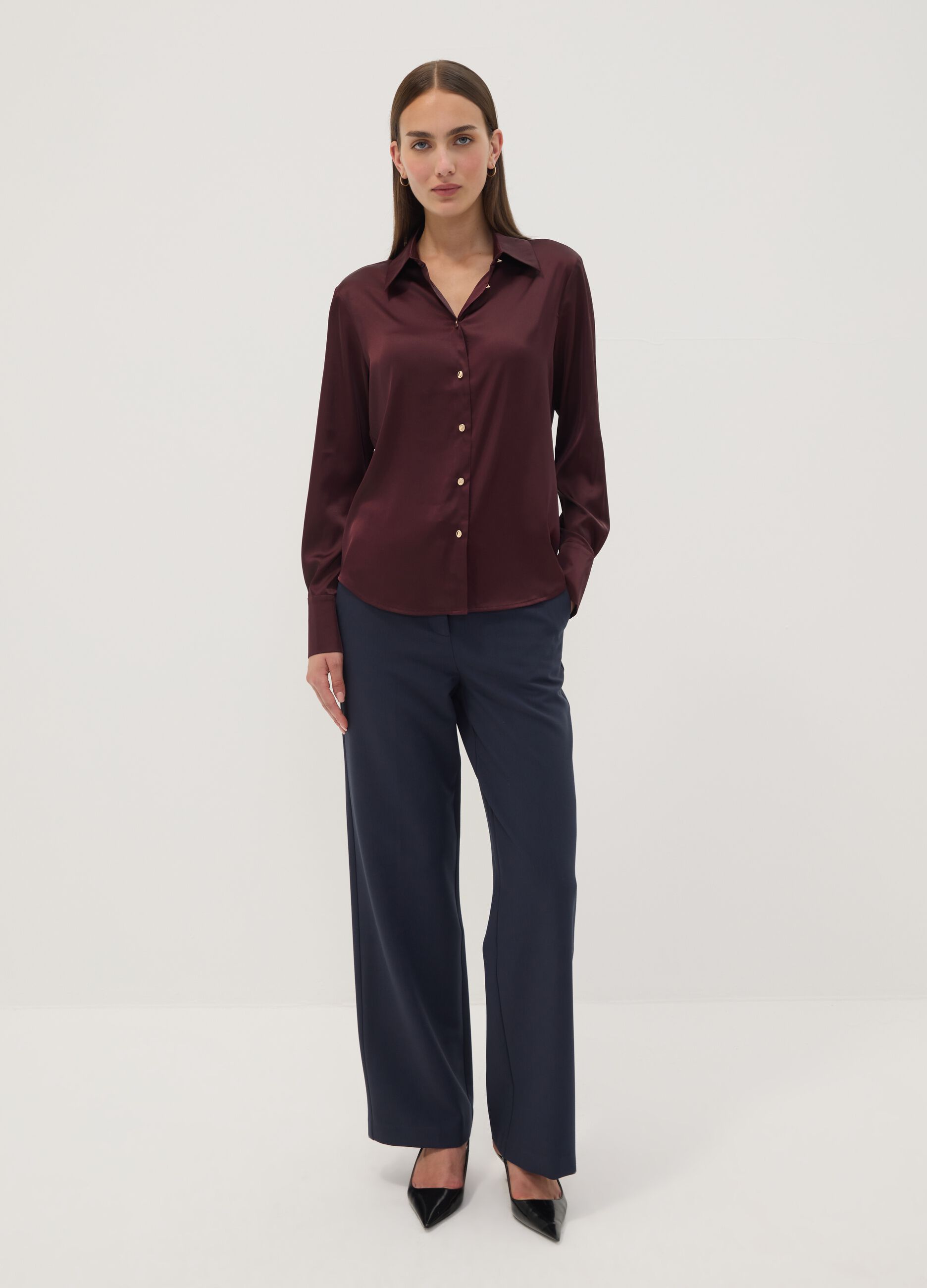 Purple stretch shirt with classic collar