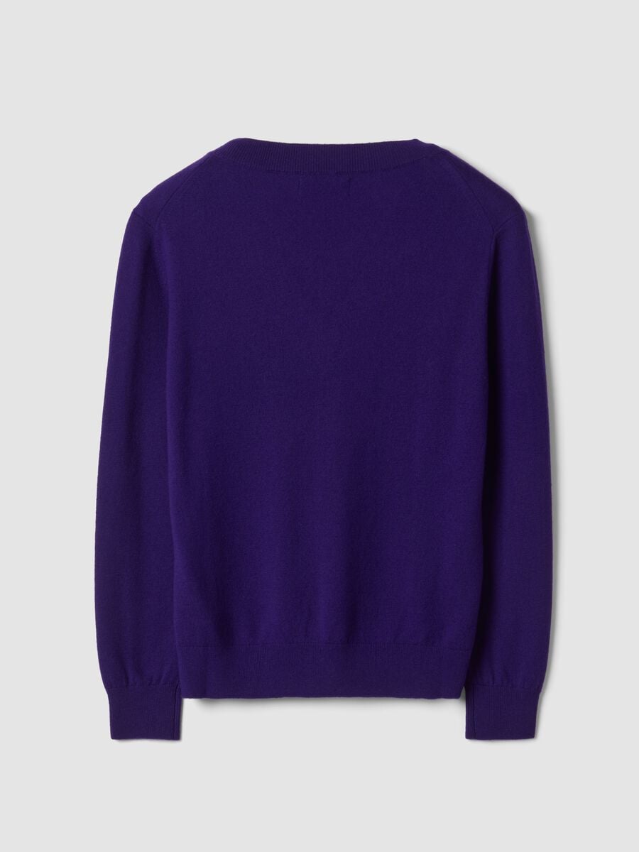 Maglia viola in pura lana con scollo profondo a V_6
