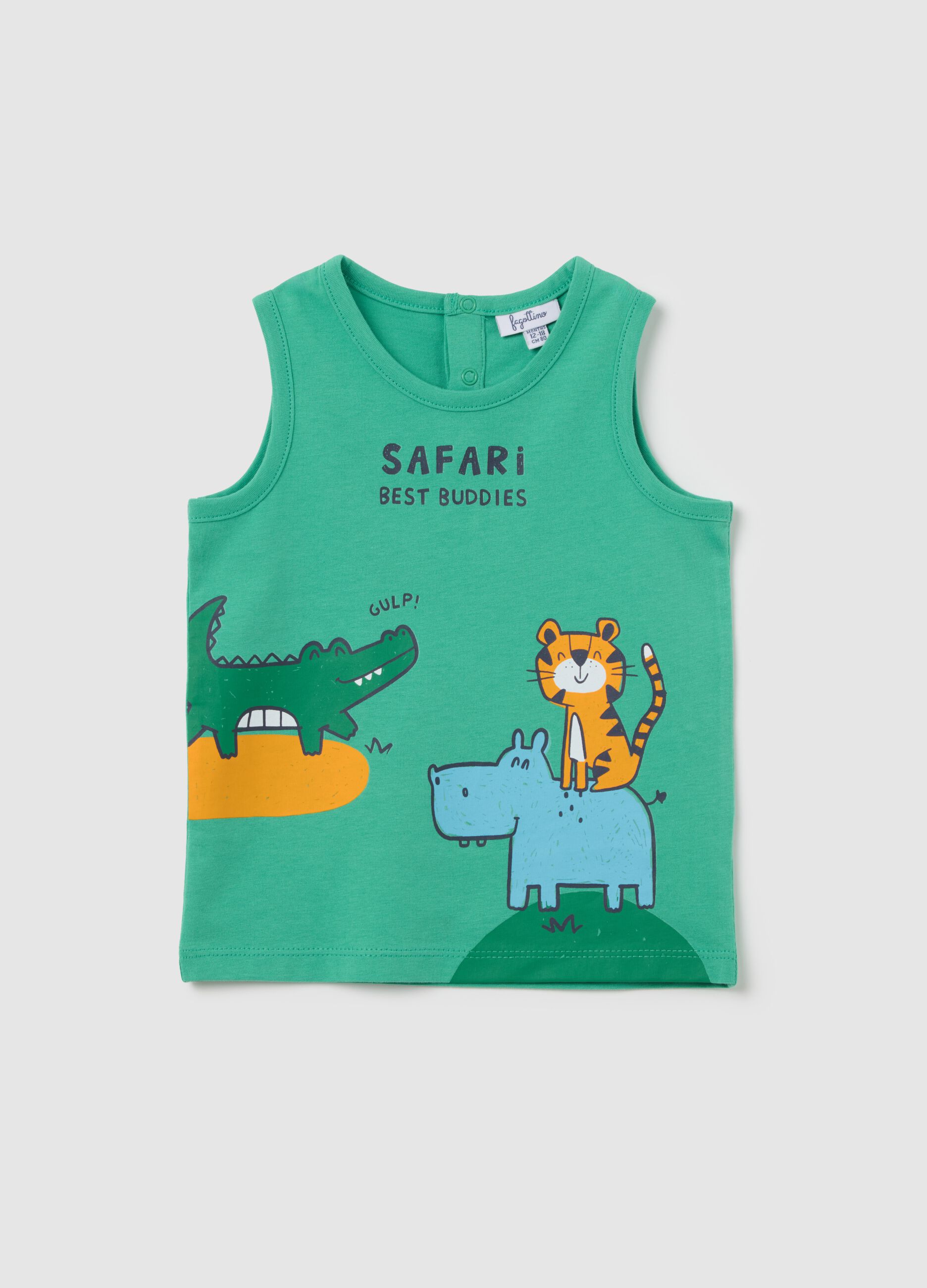 Safari Green Cotton Tank Top for Baby