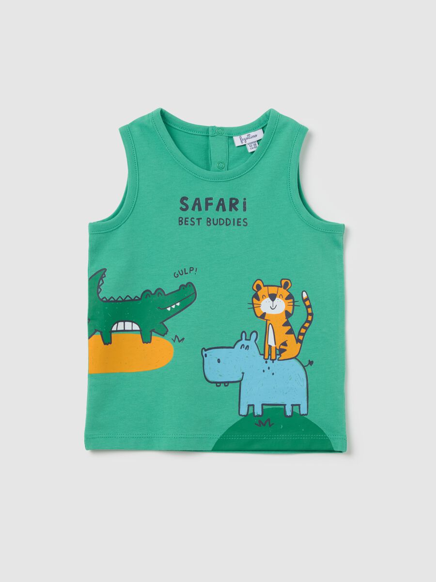 Safari Green Cotton Tank Top for Baby_0