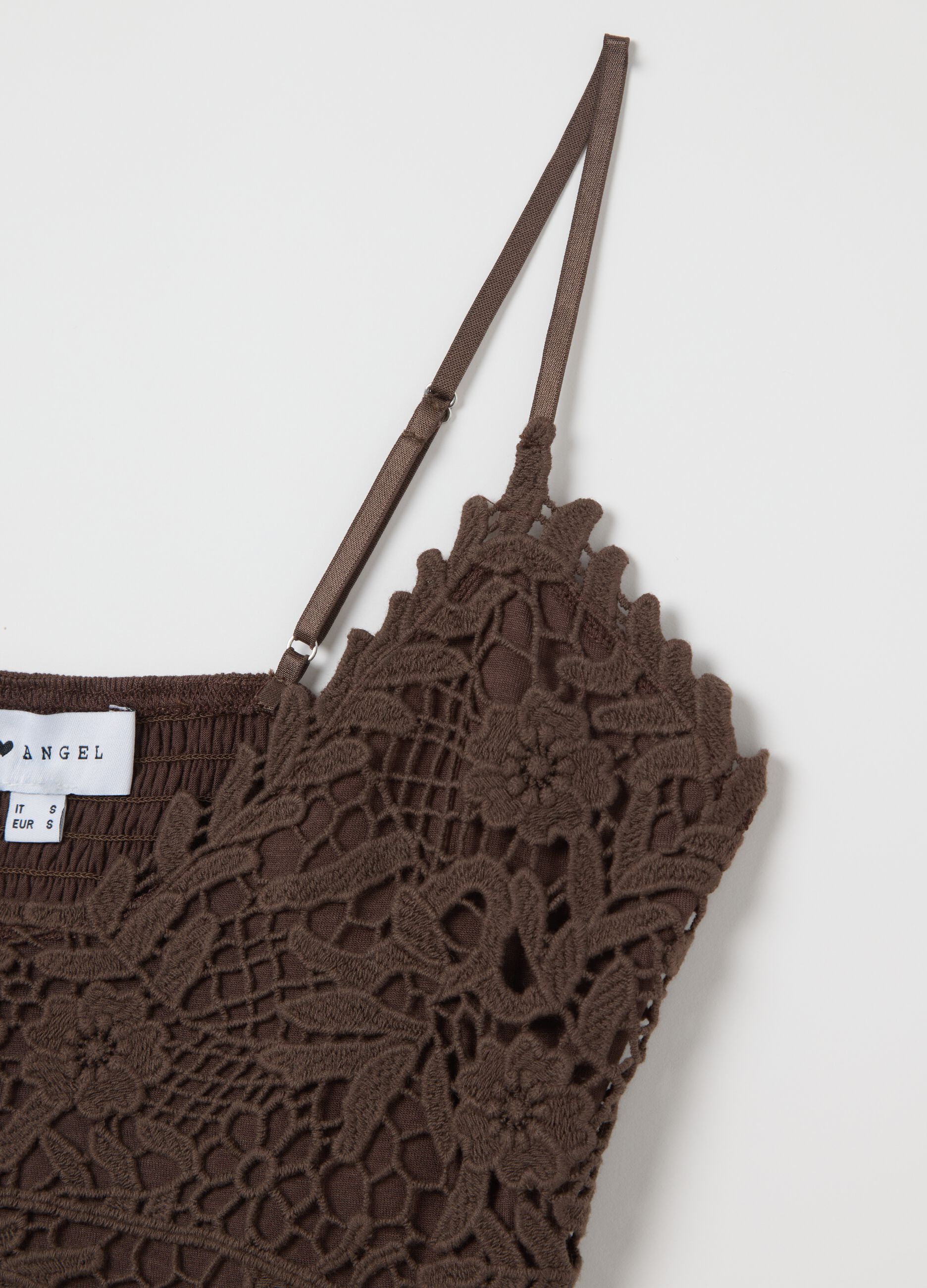 Brown Cotton Lace Tank Top