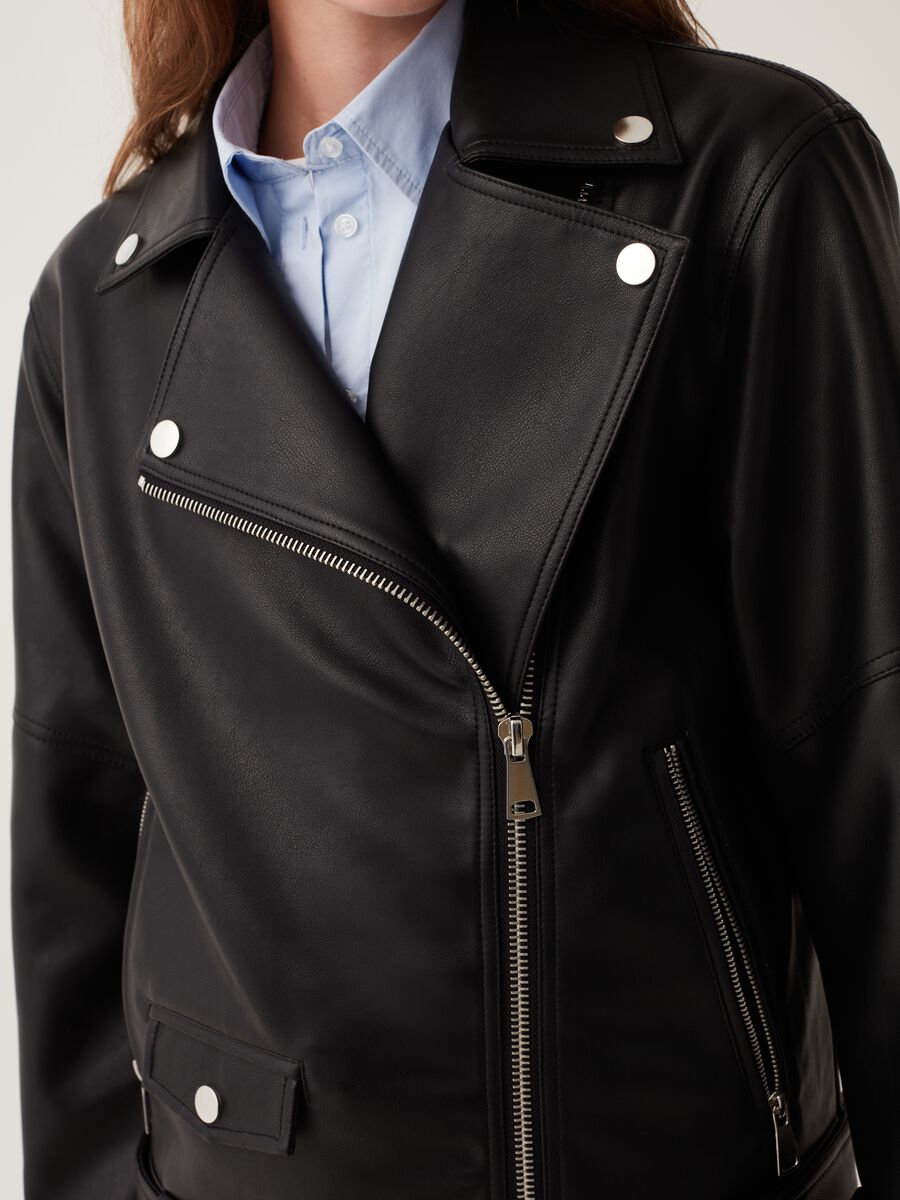 Giacca chiodo oversize effetto lucido_3