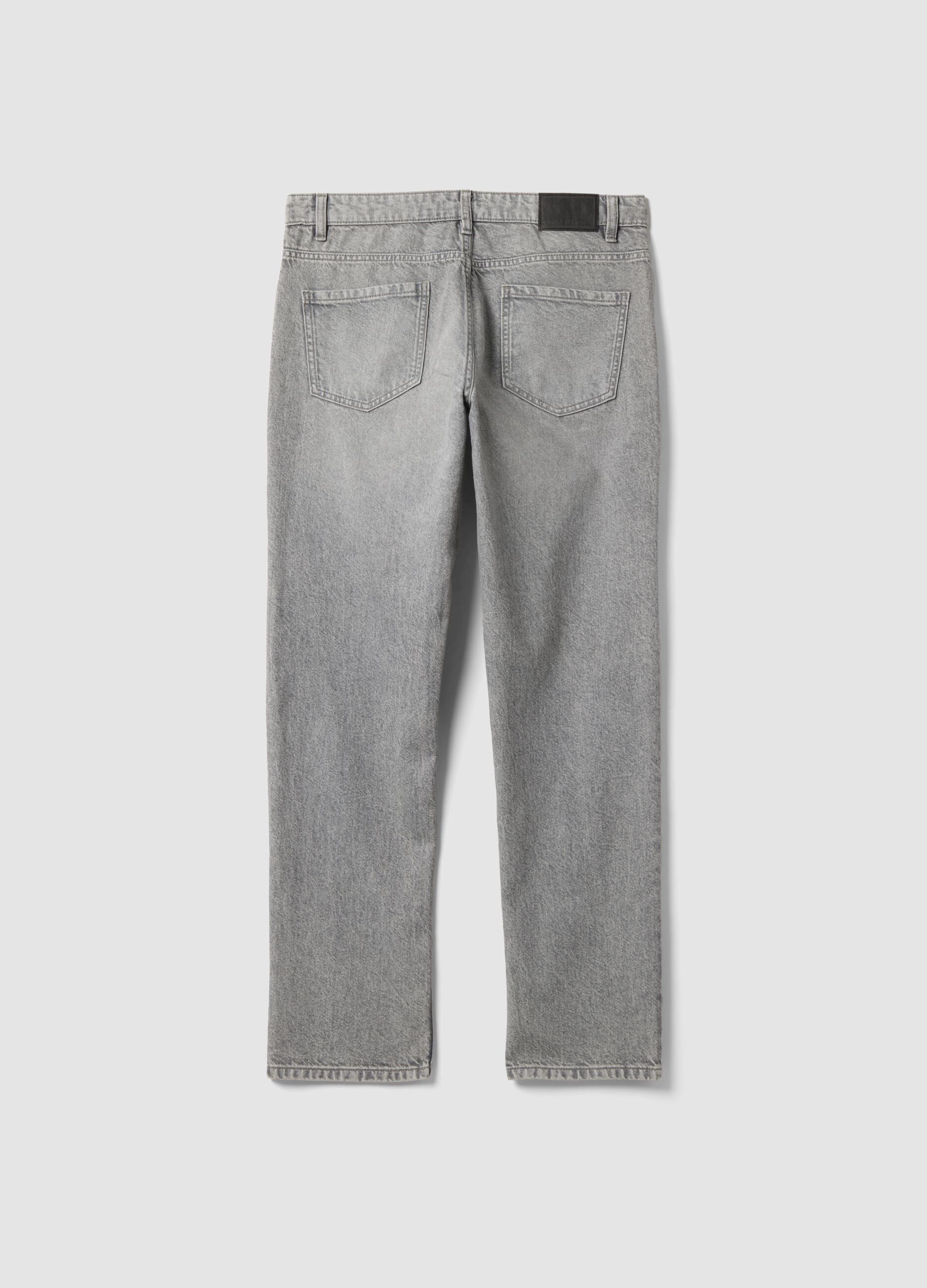Grey denim jeans in pure cotton, regular fit