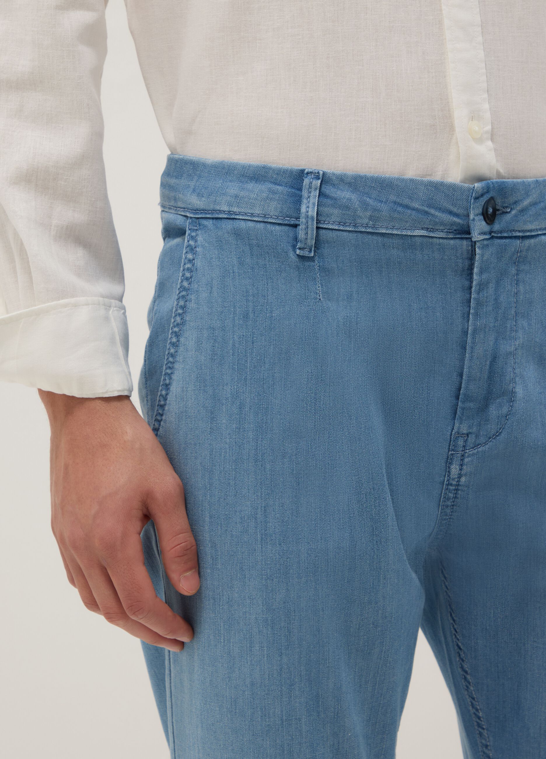 Light Blue Stretch Denim Jeans, Regular Fit