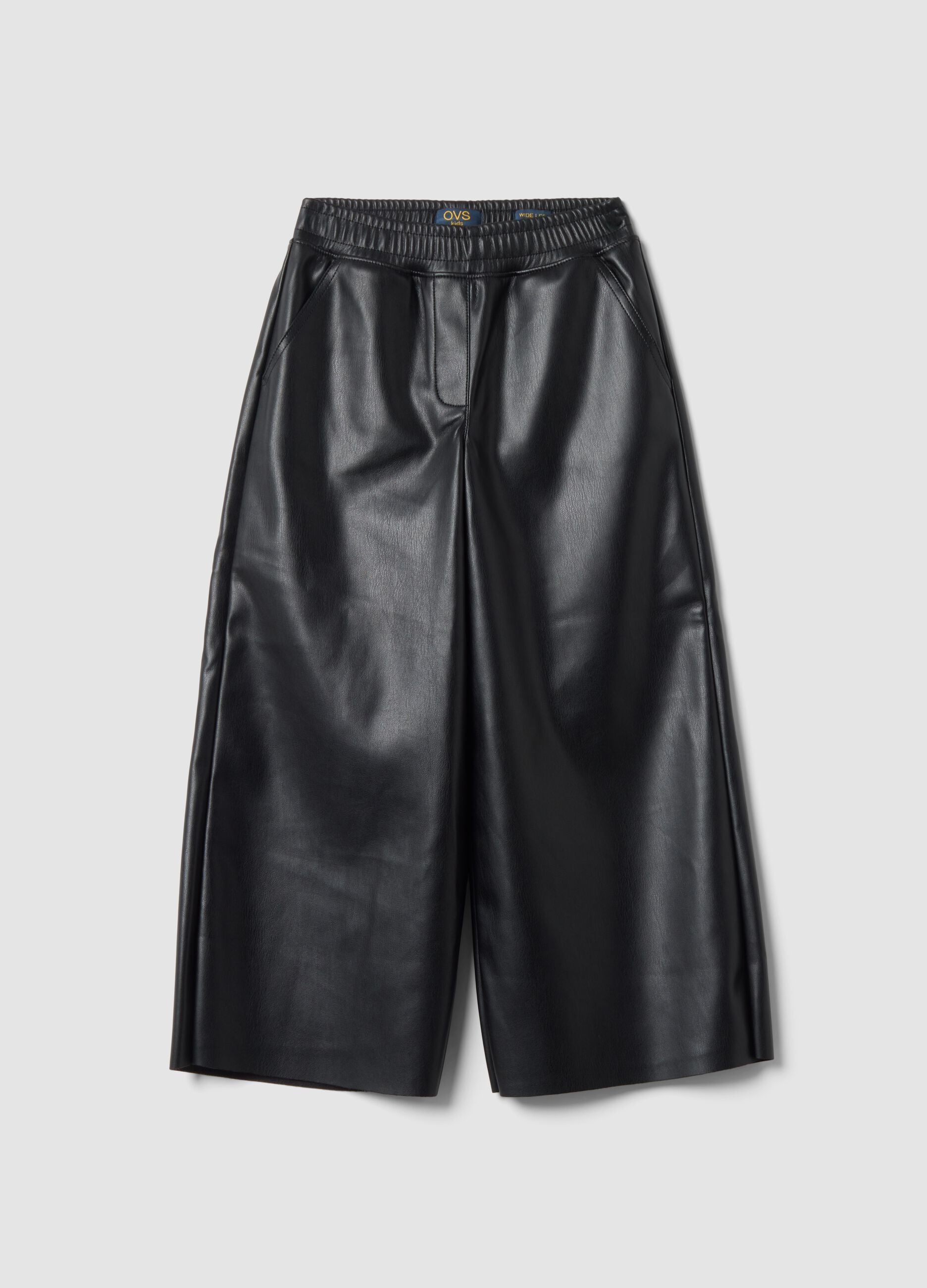 Girls&rsquo; black wide-leg trousers with elasticated waist