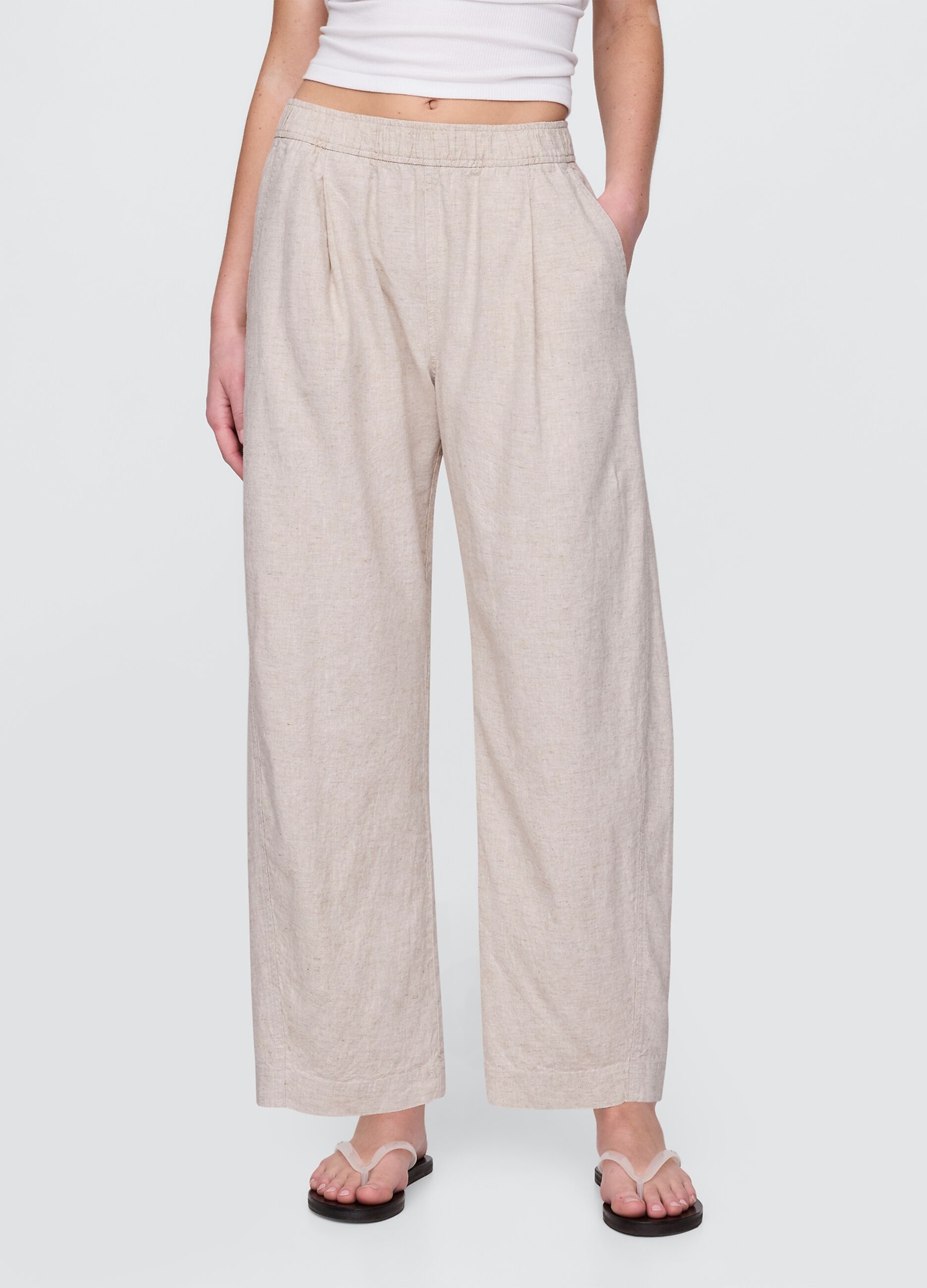 Beige wide trousers in linen and viscose