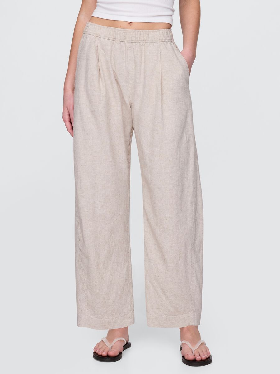 Beige wide trousers in linen and viscose_1