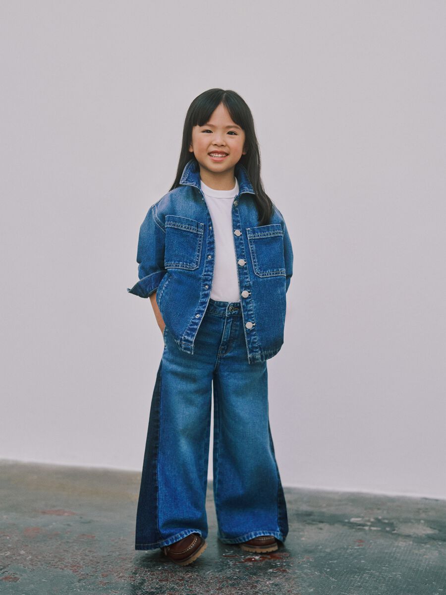 Girls' Wide Leg Blue Pure Cotton Jeans_0