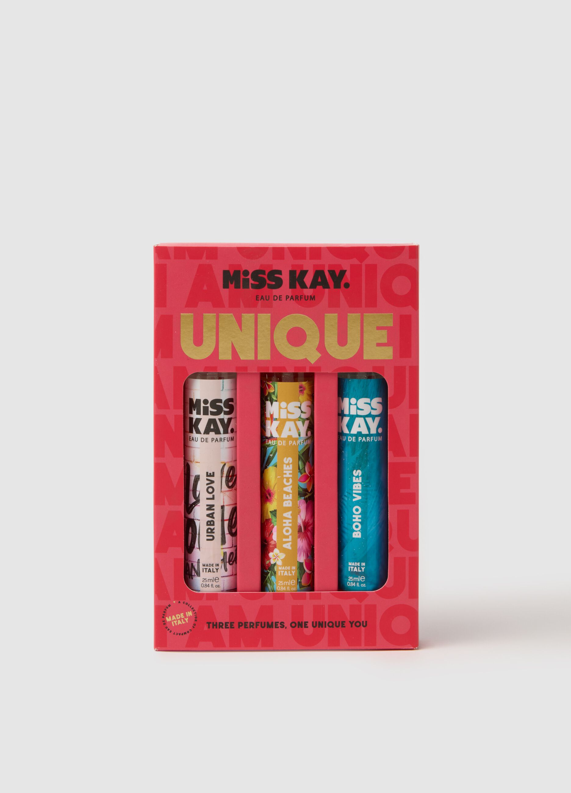 Trio profumi di Miss Kay, Urban Love, Aloha Beaches e Boho vibes