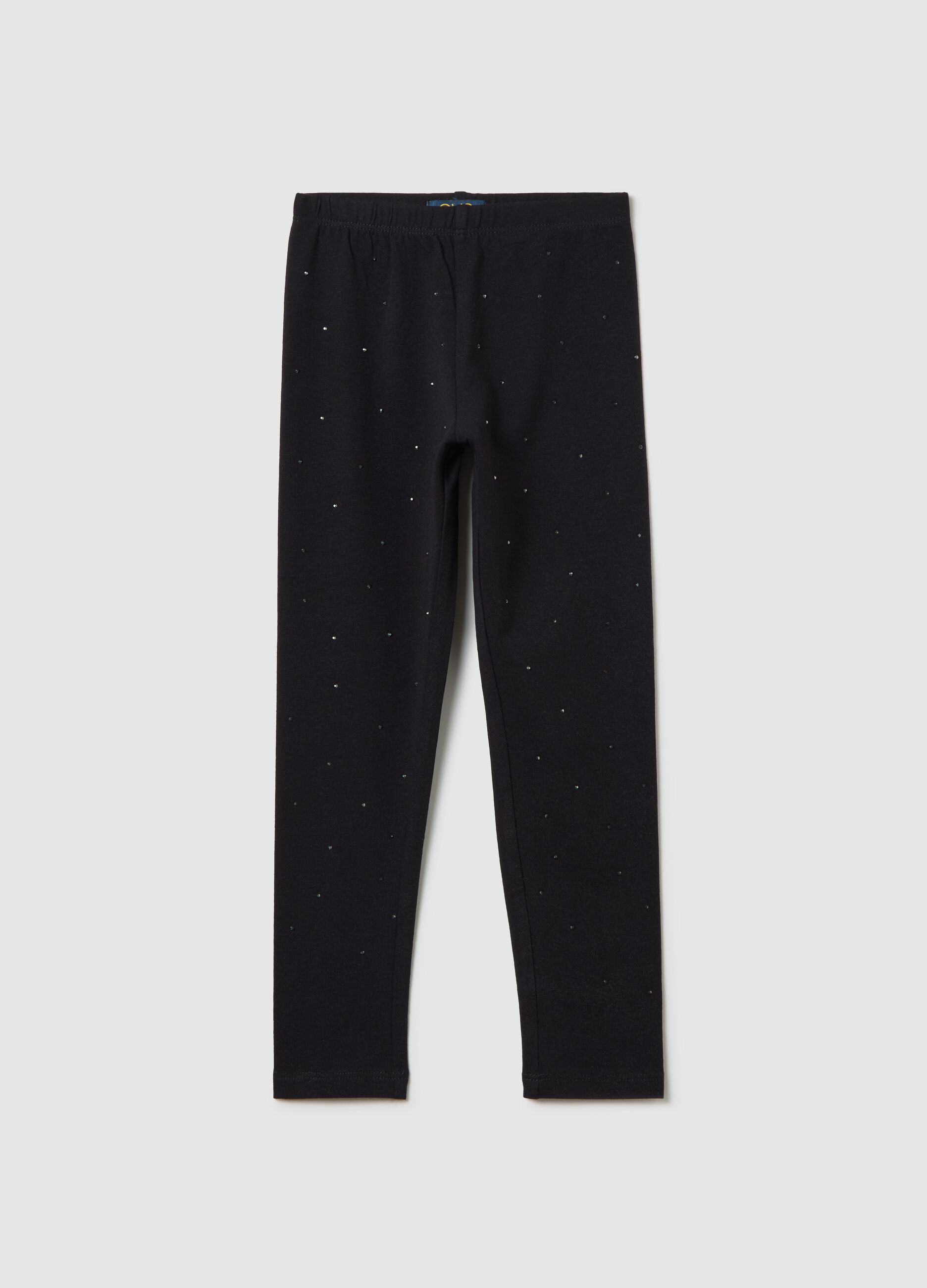 Black leggings in stretch cotton with diamantés
