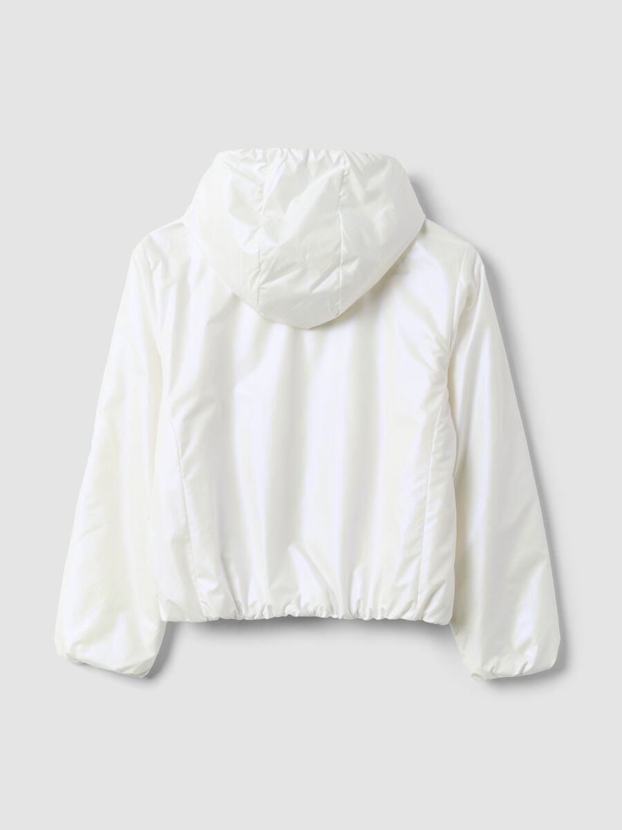 White hooded rain jacket with zip for girls_1