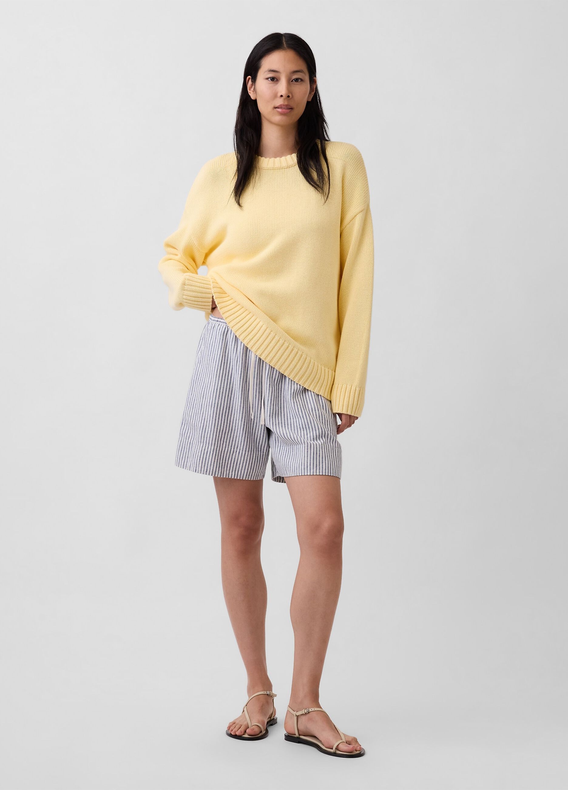 Striped linen-blend shorts