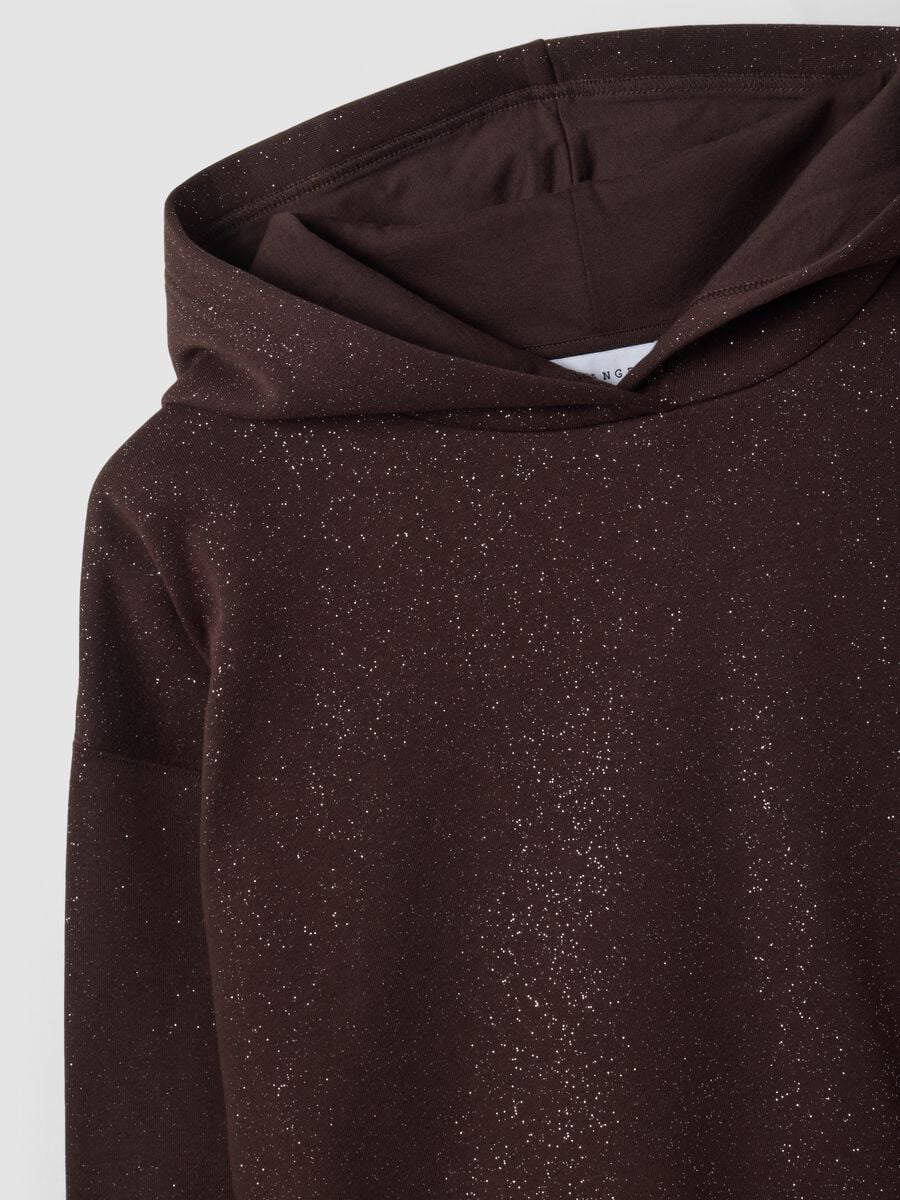 Felpa marrone in misto cotone con cappuccio e girocollo_1
