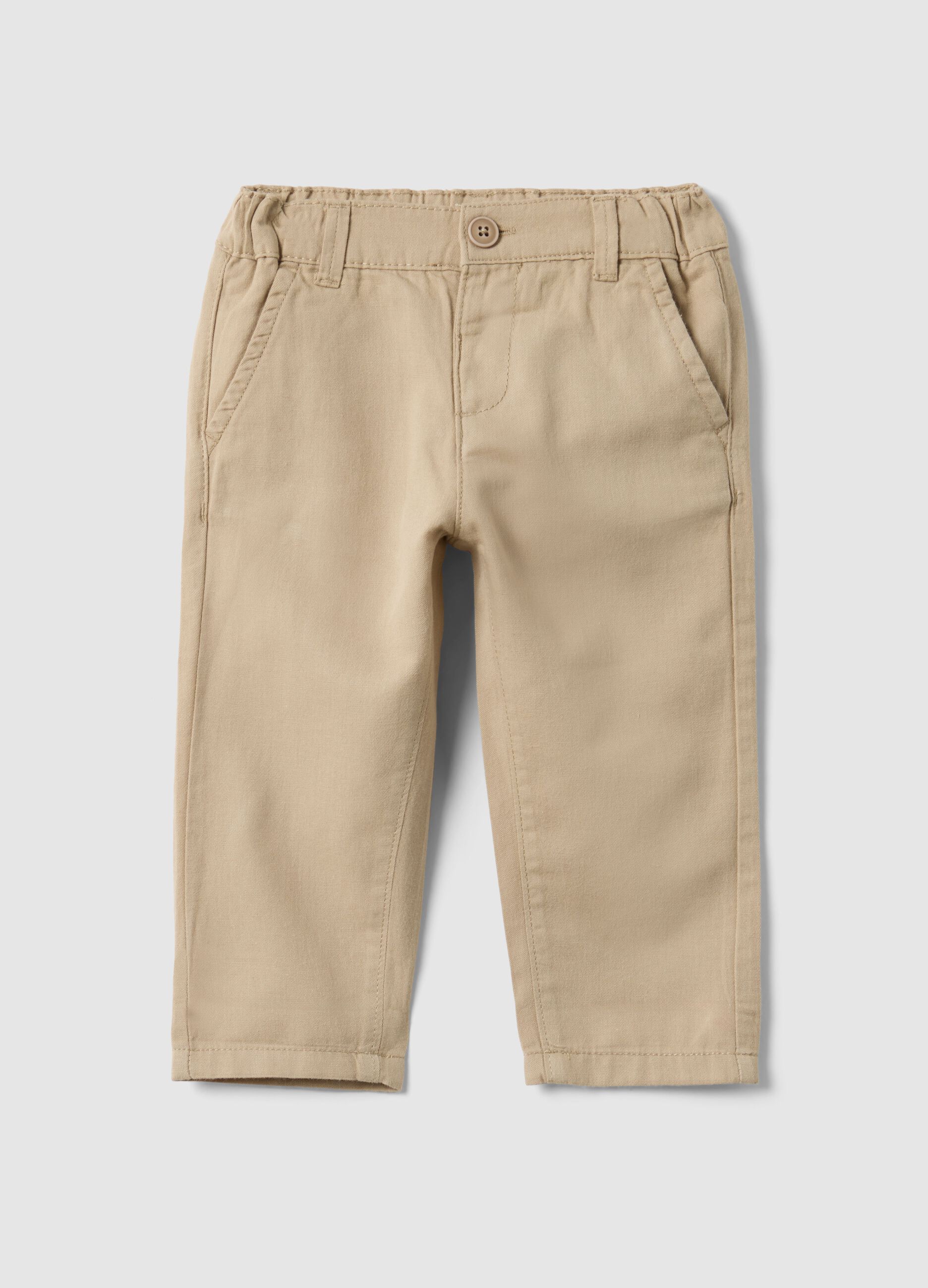 Beige cotton-linen blend chino trousers for boys with regular fit