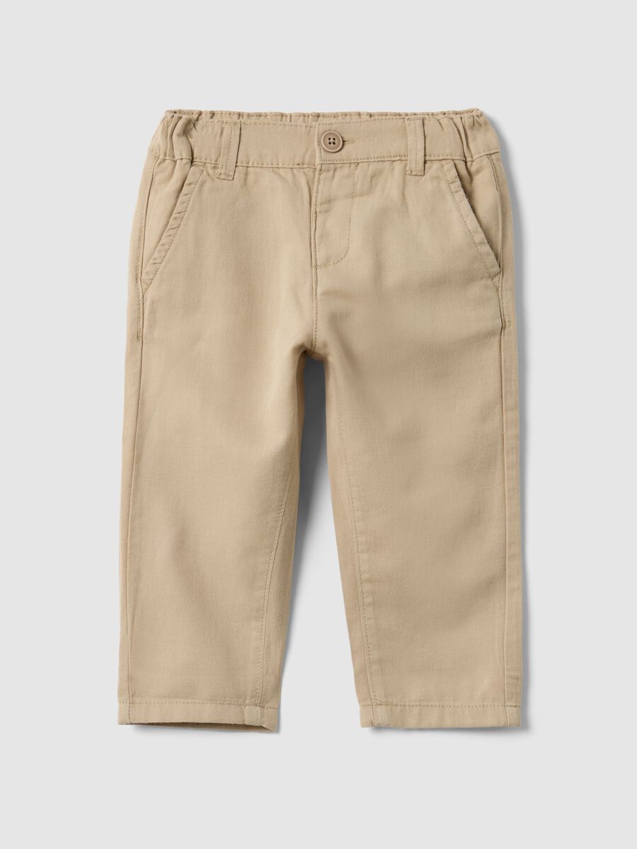 Beige cotton-linen blend chino trousers for boys with regular fit_0