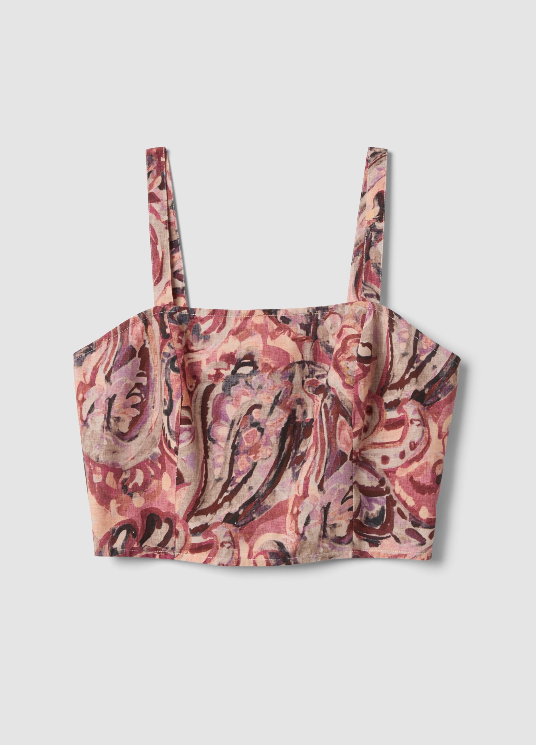Top crop multicolor in misto cotone e lino