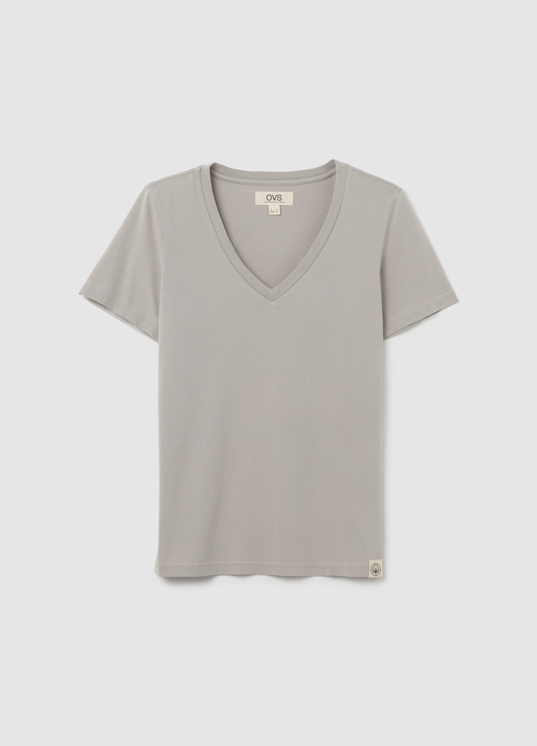 Women’s grey regular-fit T-shirt in 100% cotton with round neck