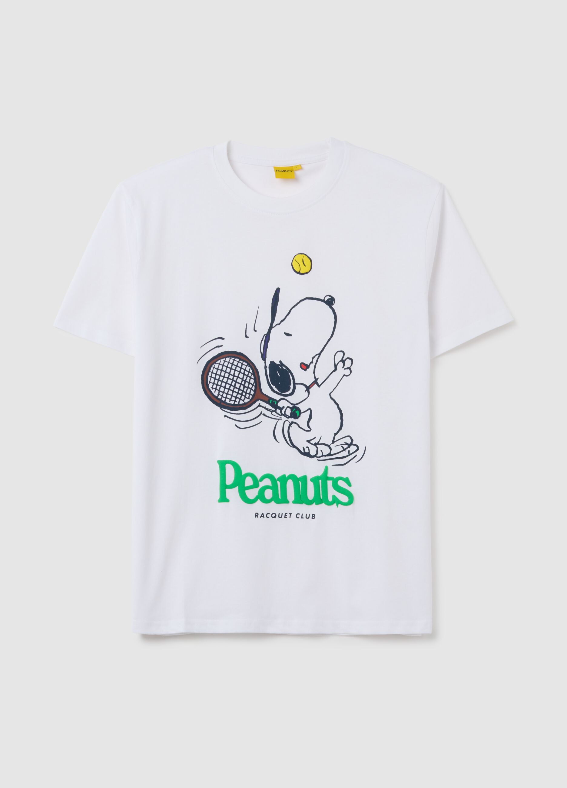Men's regular fit white cotton T-shirt with Snoopy print