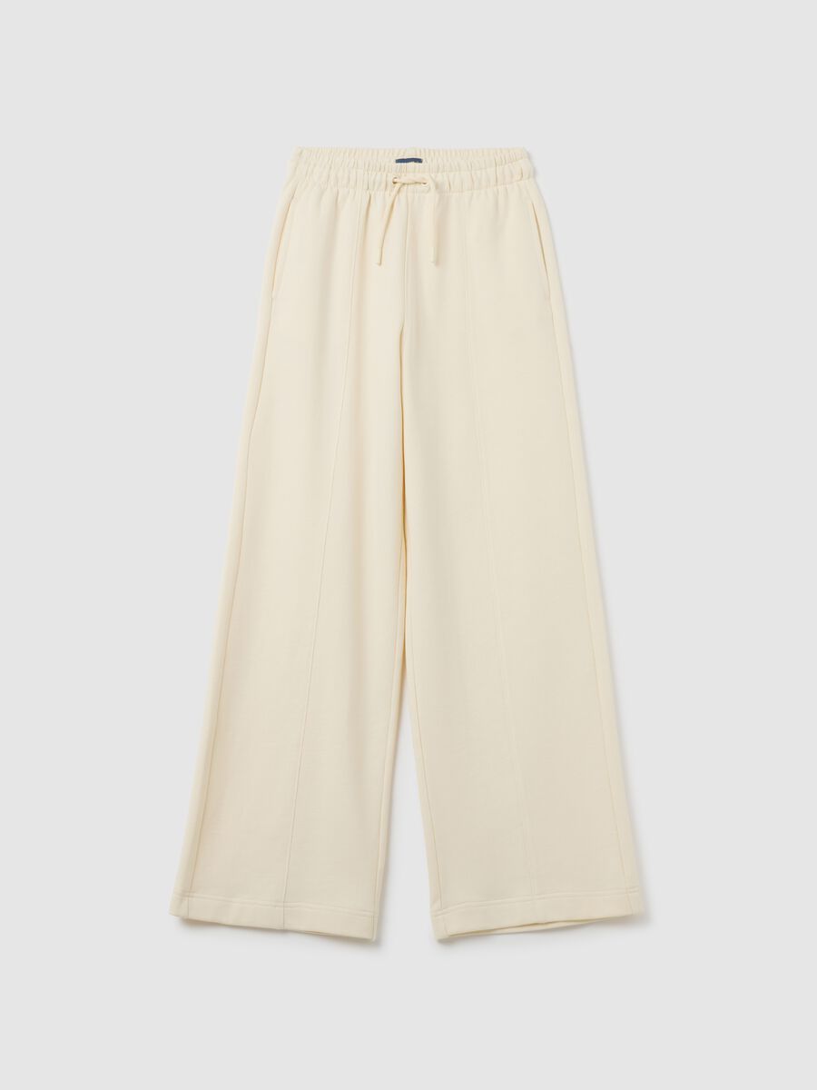 Girls' beige pure cotton regular fit trousers_0