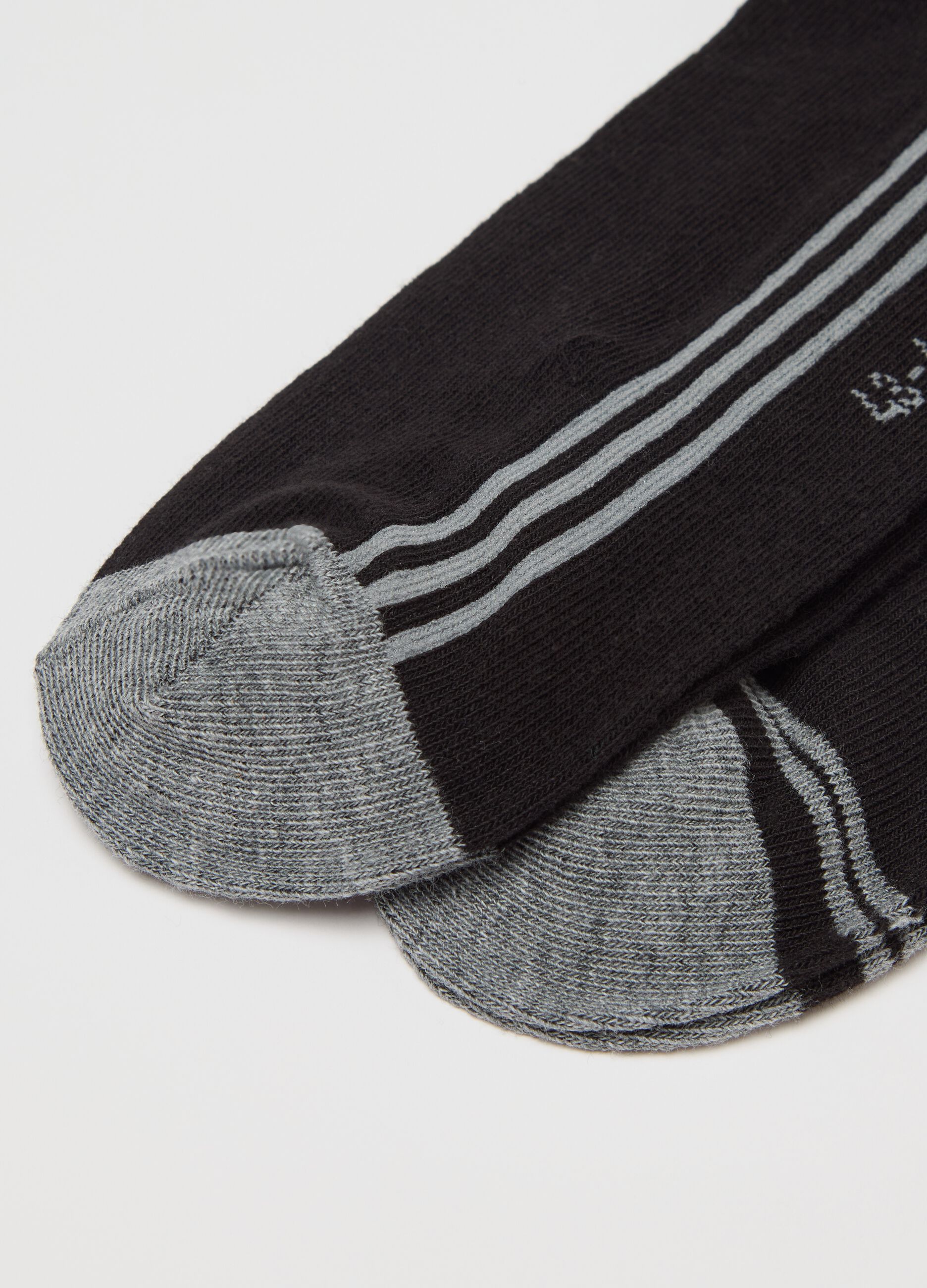 Three-pair pack black sports socks with striped details
