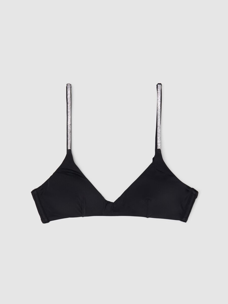 Women’s bikini top in black stretch fabric with shoulder straps_4