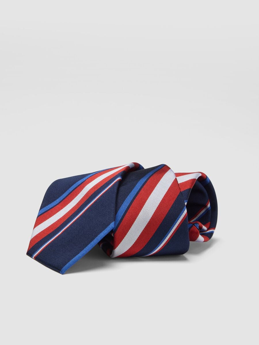 Blue and Red Diagonal-Stripe Pure Silk Tie_2