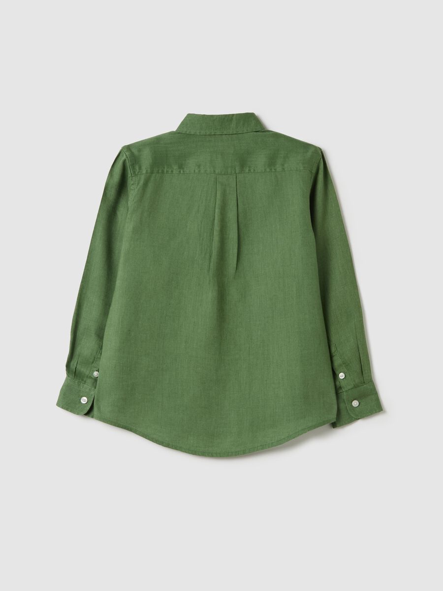 Green linen shirt with logo embroidery_4