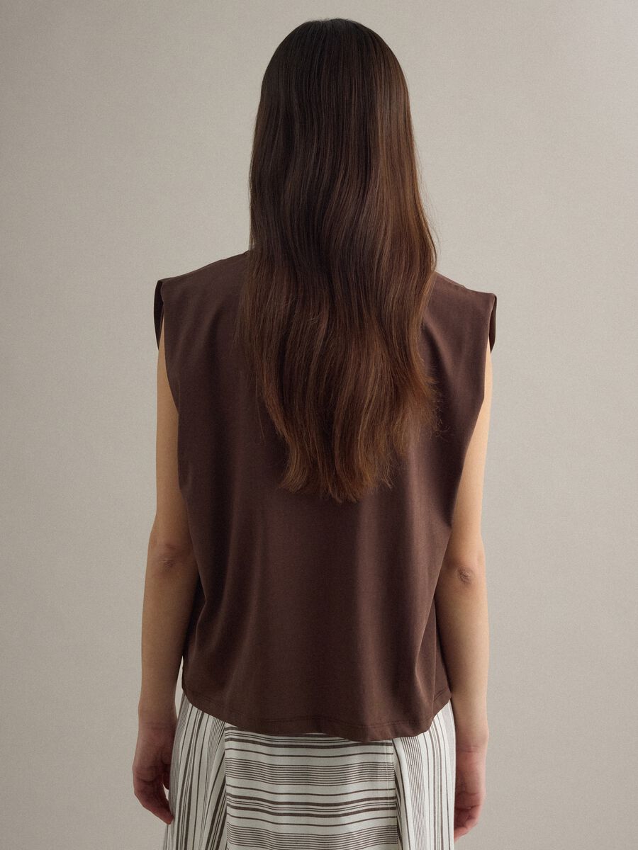 Brown short-sleeved cotton-blend T-shirt_3