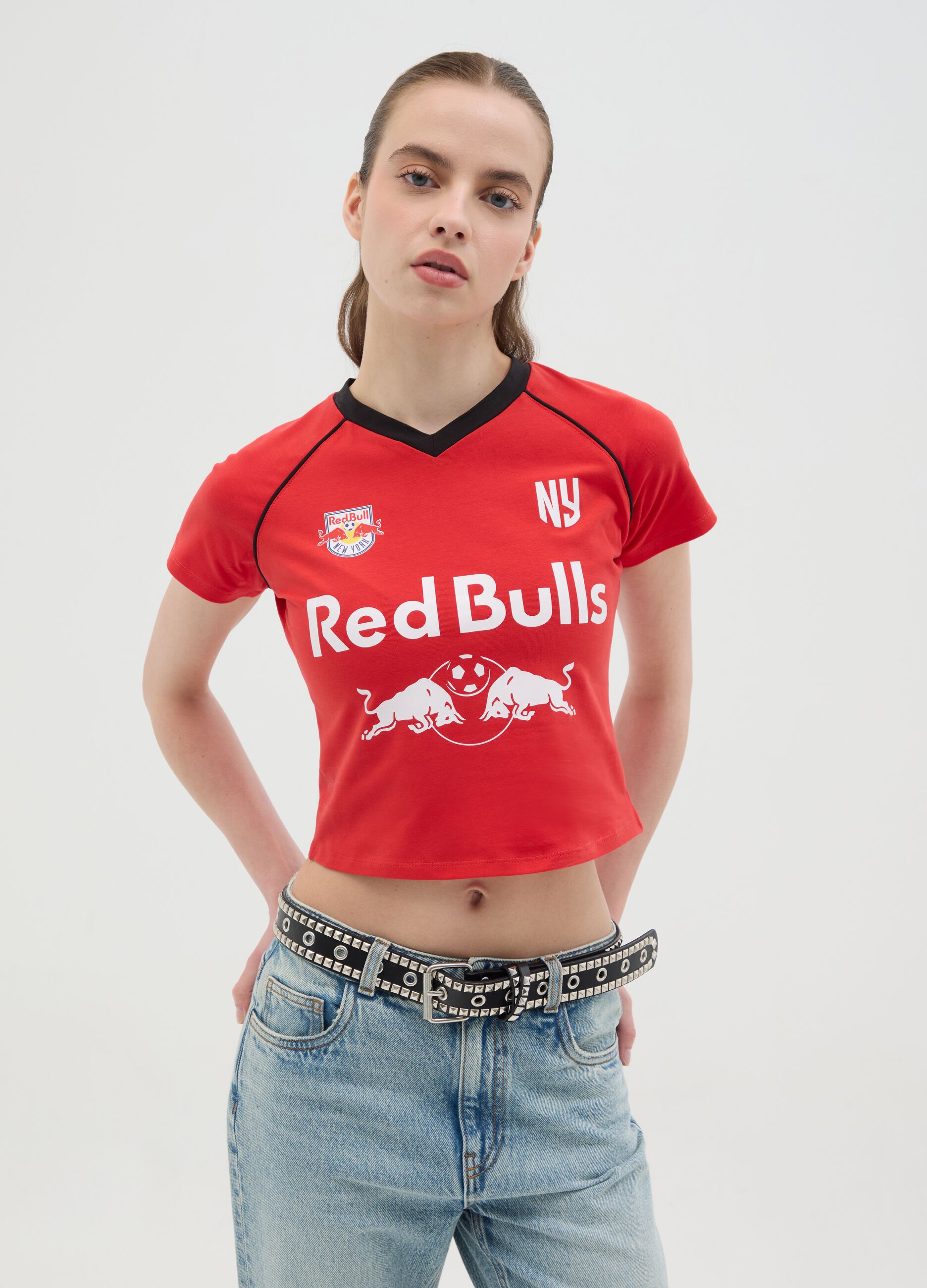 Women's red cropped stretch cotton top