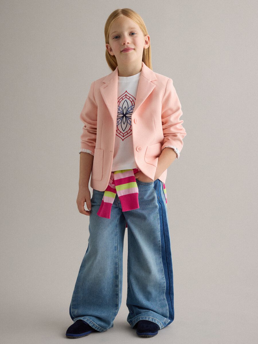 Girls' wide leg pure cotton blue jeans_0