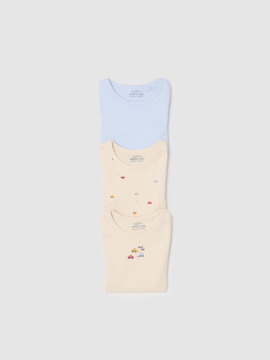 Multicolour short-sleeved baby bodysuit tripack in pure cotton_3