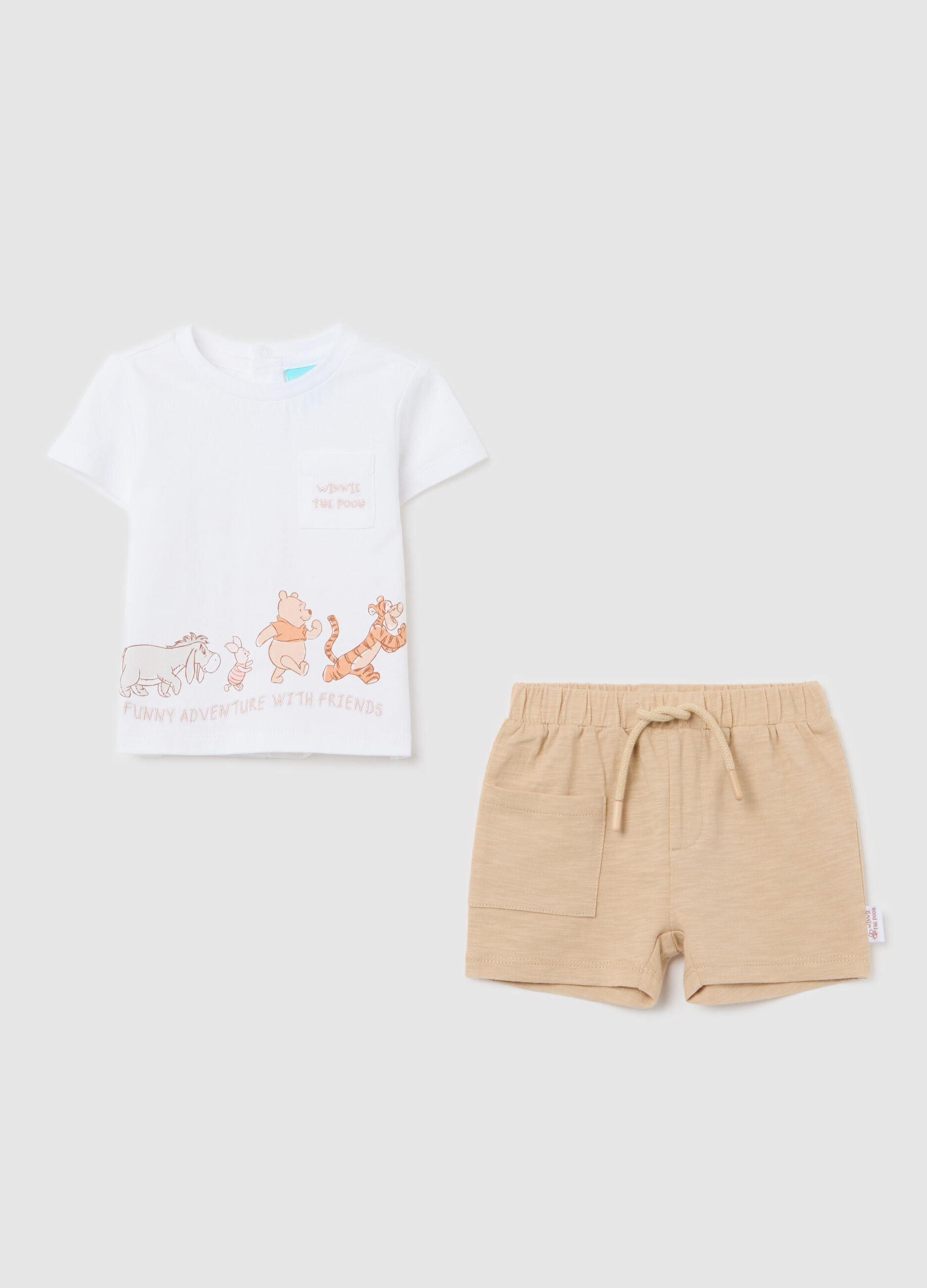 Unisex newborn outfit in 100% white cotton with elasticated waist