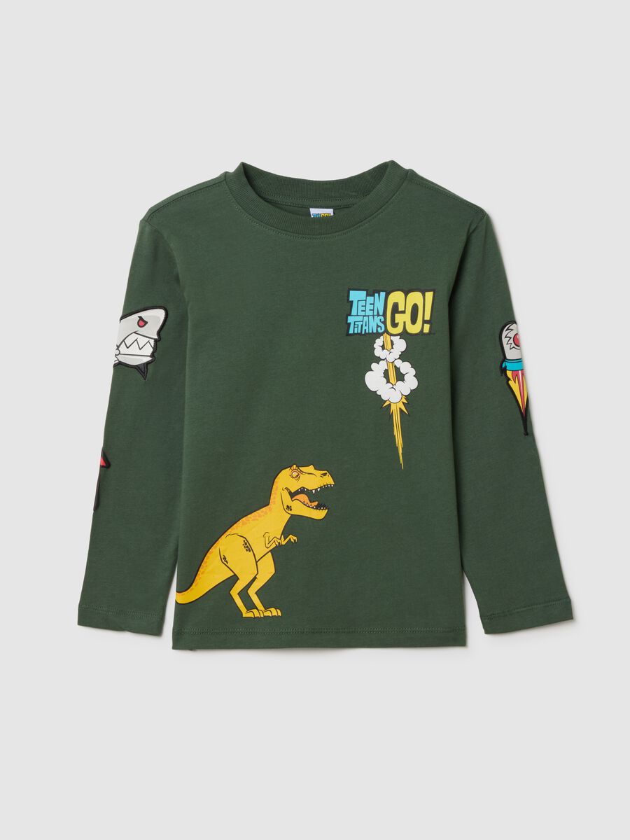 Children's pure cotton green regular fit T-shirt with print_0